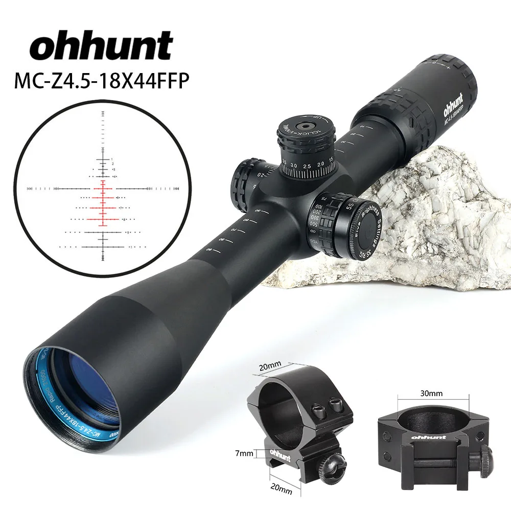 Ohhunt MC-Z 4,5-18X44 FFP первый фокальный самолет охотничий оптический прицел боковой Parallax Z1000 стекло гравированное сетка замок Сброс прицел - Цвет: with Picatinny Rings