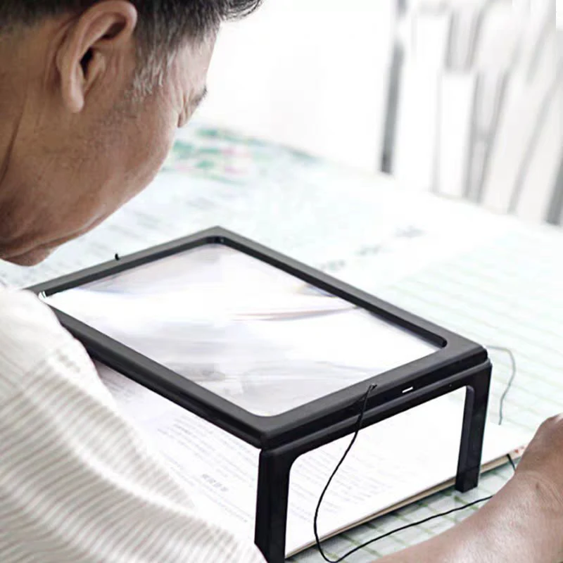 

Drop ship Portable Magnifier A4 Full Page Large Magnifier 3X Foldable Magnifying Glass Loupe Hands Free for Reading LED Lights