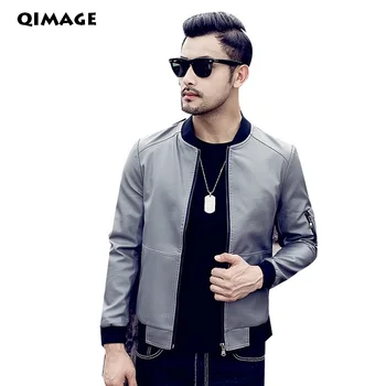 

QIMAGE Motorcycle Leather Jackets Men Fashion Winter Leather Jackets Male Business Leisure Coats Brand New Faux Leather Jackets