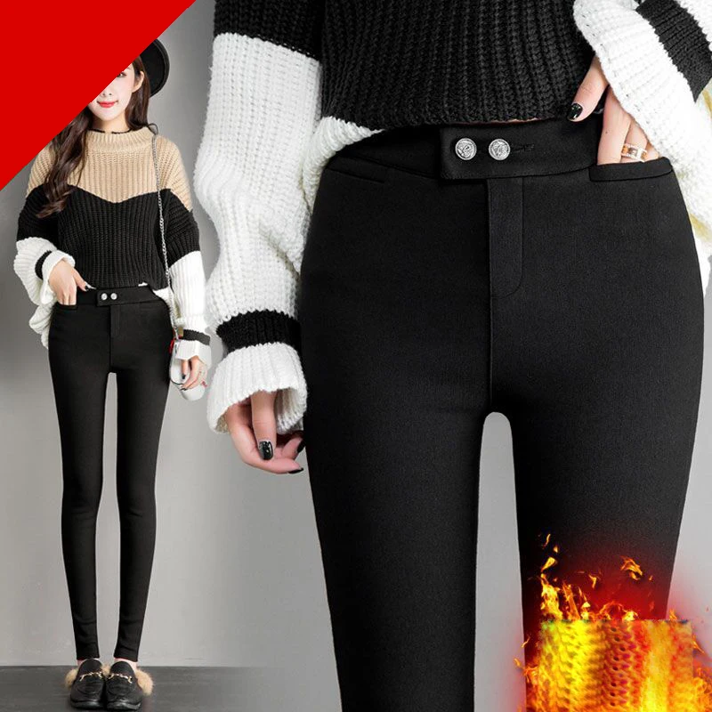 

Cashmere Pants Leggings Women's Pants Autumn Winter Women Clothing Black Little Pencils Thickened Warm Magic Pant Leggings