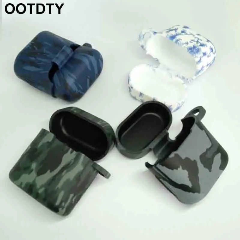 

Protective Camouflage Cover Earphone Silicone Charging Case Anti-Slip Shell Metal Carabiner for Huawei Flypods/Flypods Pro