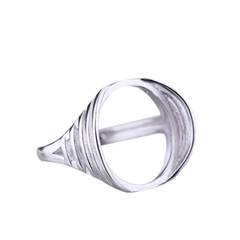 

925 Sterling Silver Wedding Semi Mount Ring for 14x16mm Oval Cabochon Amber Lapis Lazuli Fine Jewelry Setting White Gold Color