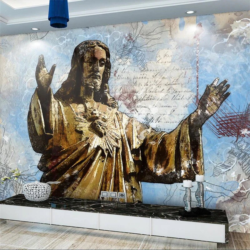 

wellyu Nordic abstract Jesus savior hand-painted background wall custom large mural wallpaper papel de parede para quarto