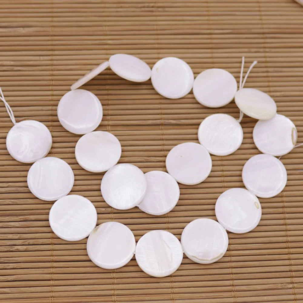 

20mm Round Coin Shell Natural White Mother of Pearl Loose Beads 15.5" Strand