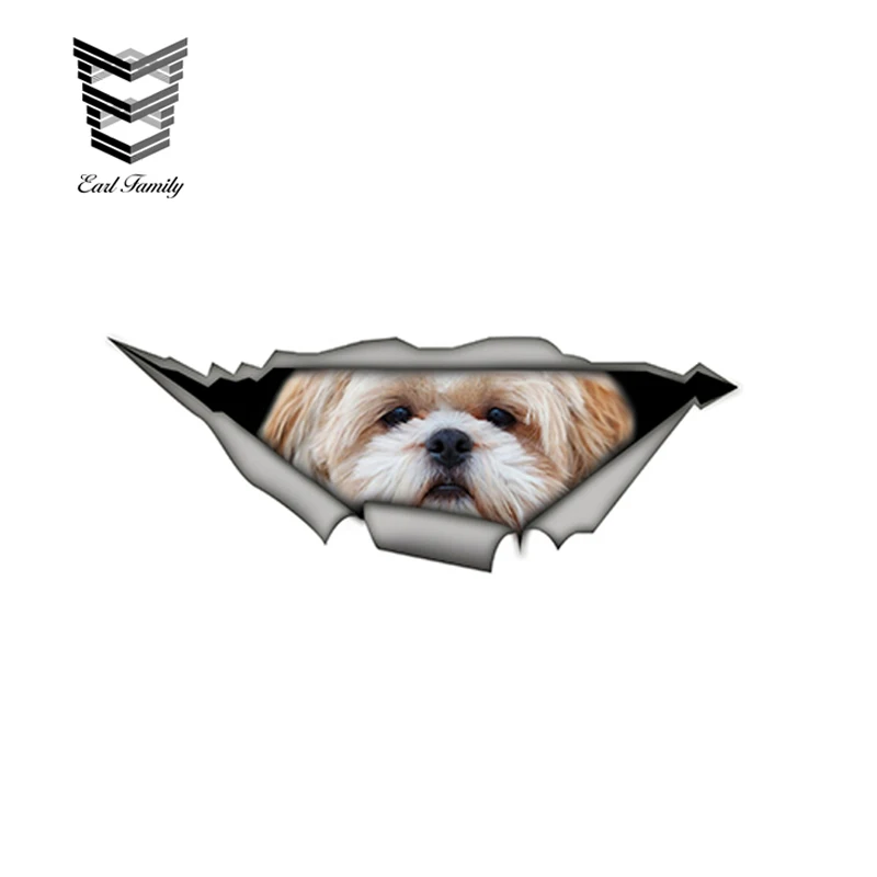 

EARLFAMILY 15cm x 6cm Shih tzu 3D Car Sticker Funny Pet Dog Decal Creative Modified Stickers Waterproof Car Styling Decoration