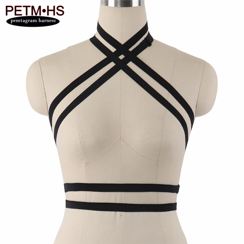 

Womens Sexy Body Cage Harness Black Elastic Strappy Tops Cage Hollow Out Bra Harajuku Goth Fetish Exotic Dance Bondage Lingerie