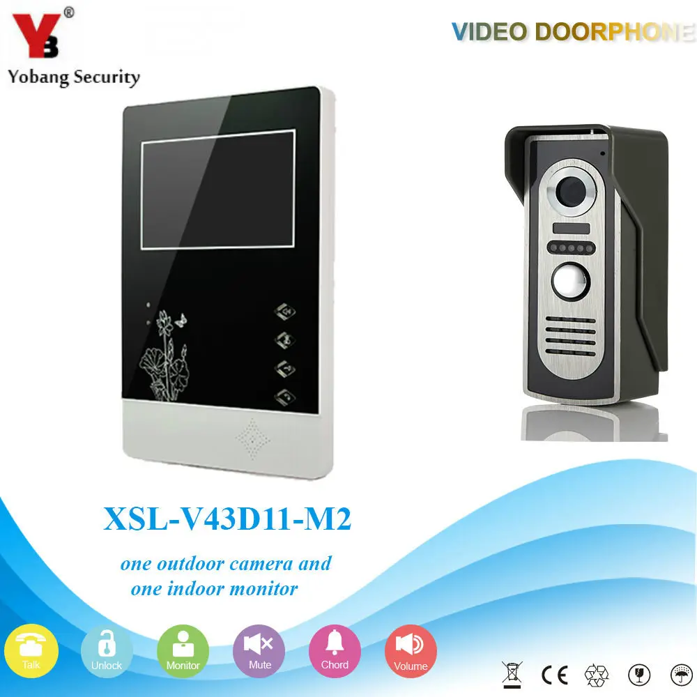 

YobangSecurity 4.3"Inch Color Wired Video Door Phone System Visual Intercom Doorbell with 1 Monitor 1 Outdoor Camera Rainproof