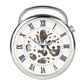 

Hand Operated Mechanical Pocket Watch for Man, Silver Case Blue Roman Digital Pocket Watches for Boys, Large Watch for Teenager