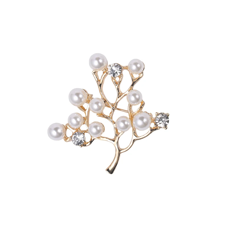 

WEIMANJINGDIAN Brand Simulated Pearl Tree Alloy Brooch Pins in Gold Color Plated