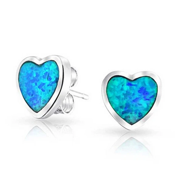 Synthetic Turquoise Heart Shape Stud Earring Sterling Silver