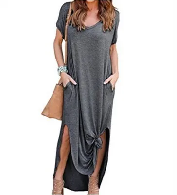 Plus Size 5XL Sexy Women Dress Summer 2020 Solid Casual Short Sleeve Maxi Dress For Women Long Dress Free Shipping Lady Dresses