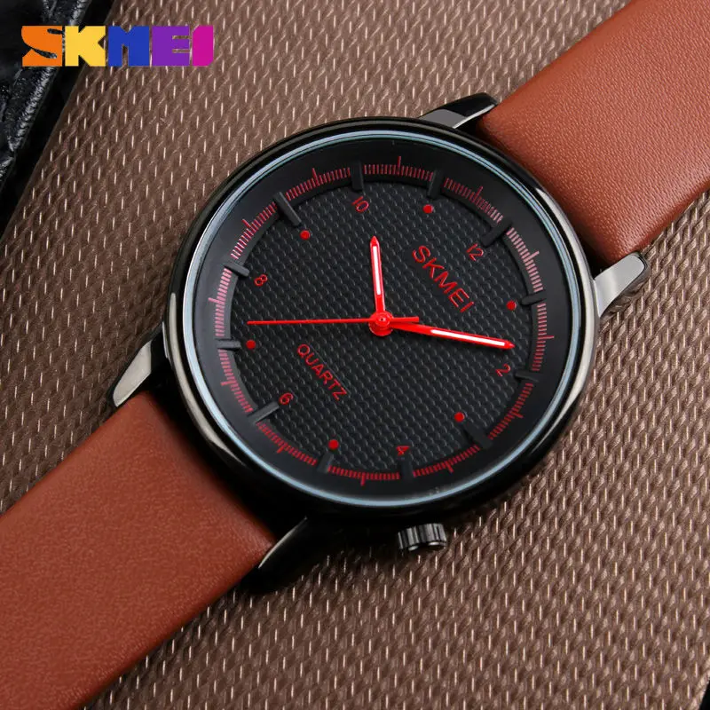 

SKMEI Brand Men Wristwatch Quartz-Watch Man Simple Waterproof Quartz Watches Leather Strap Casual Relogio Masculino Male Clock