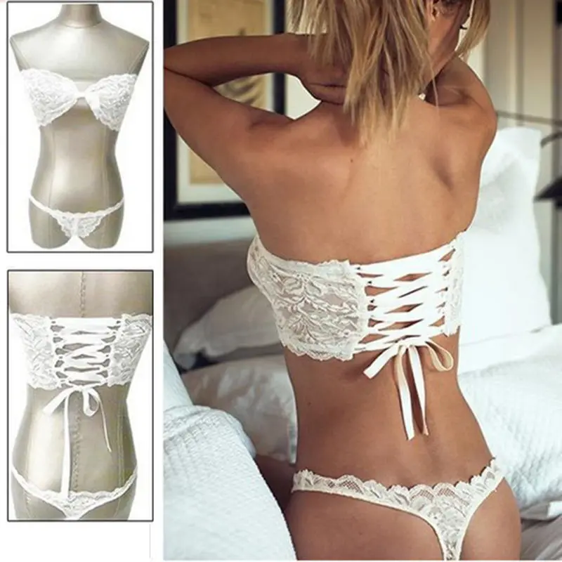 

Women's White Sexy Lingerie Sleepwear Lace Bandange Bra with G-string