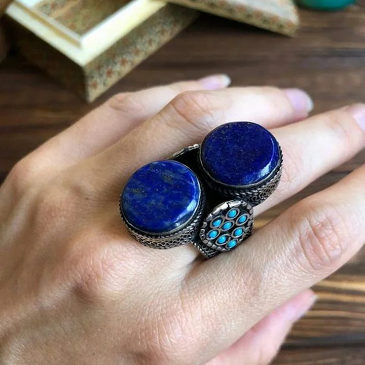 Богемные турецкие мужские кольца, антикварные женские ювелирные изделия, винтажные двойные головы, голубой камень, зеленое кольцо с бисером, Прямая поставка O4M103 - Цвет основного камня: blue ring