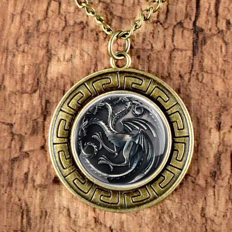 

Vintage Unisex Fire and Blood Necklace Game of Thrones Pendant Bronze Jewelry Gift