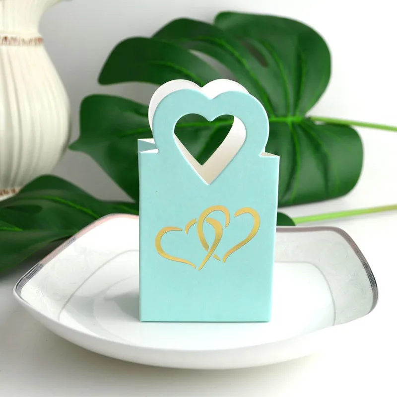 FeiLuan магазин 20 шт золотой мини сердце свадебное украшение конфетная коробка красивый двойной серебряный сердце Сумочка подарочный сувенир для вечеринок сумка