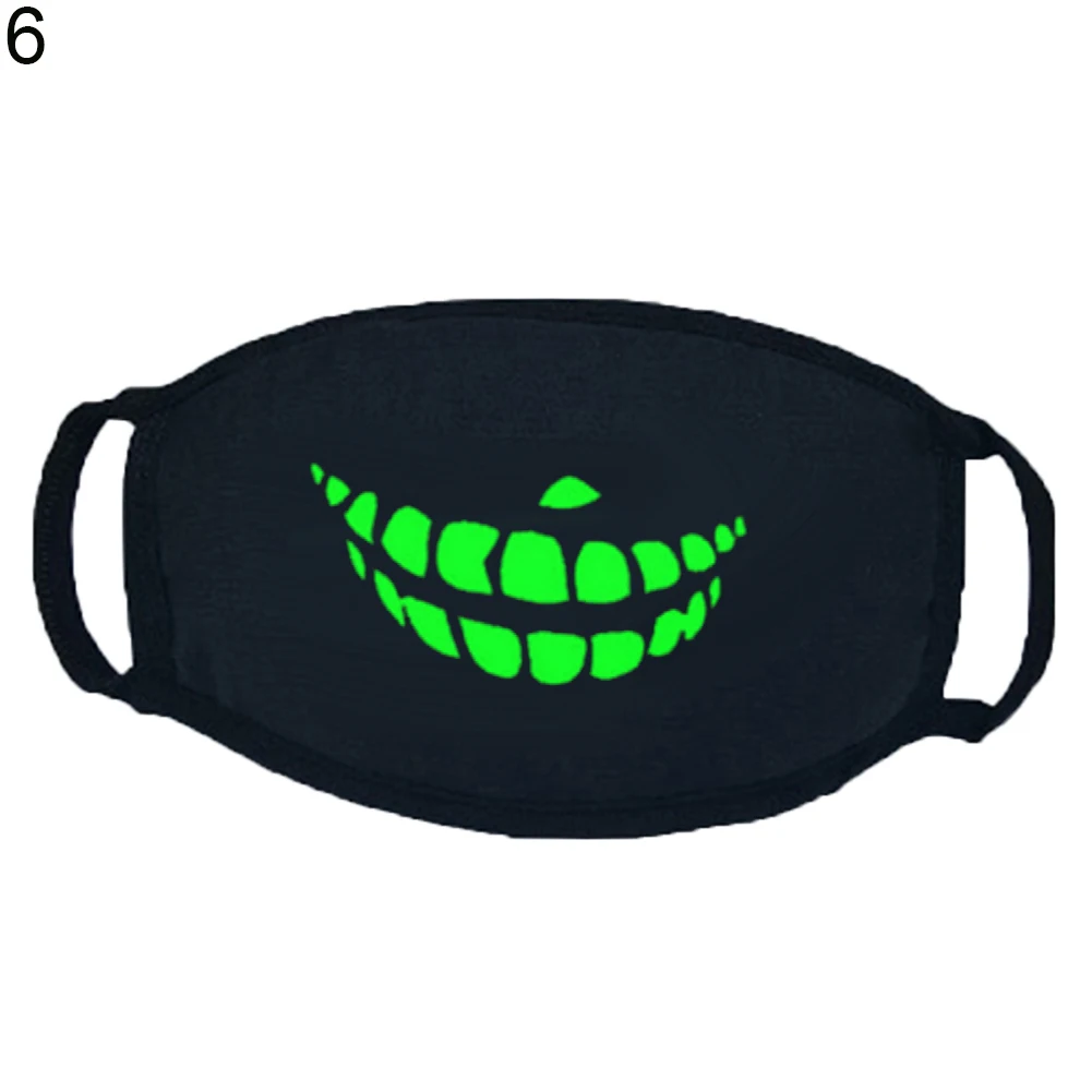 Joylife Хэллоуин Панк клыки Смешные зубы шаблон мягкий дышащий хлопок флуоресцентный зеленый светящийся Маска Зима рот муфельная