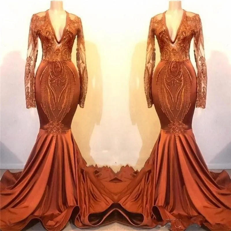 

2019 Luxury Mermaid Evening Gowns Long Sleeves vestido de festa Evening Pageant Dresses Formal Gown Appliques robe de soiree