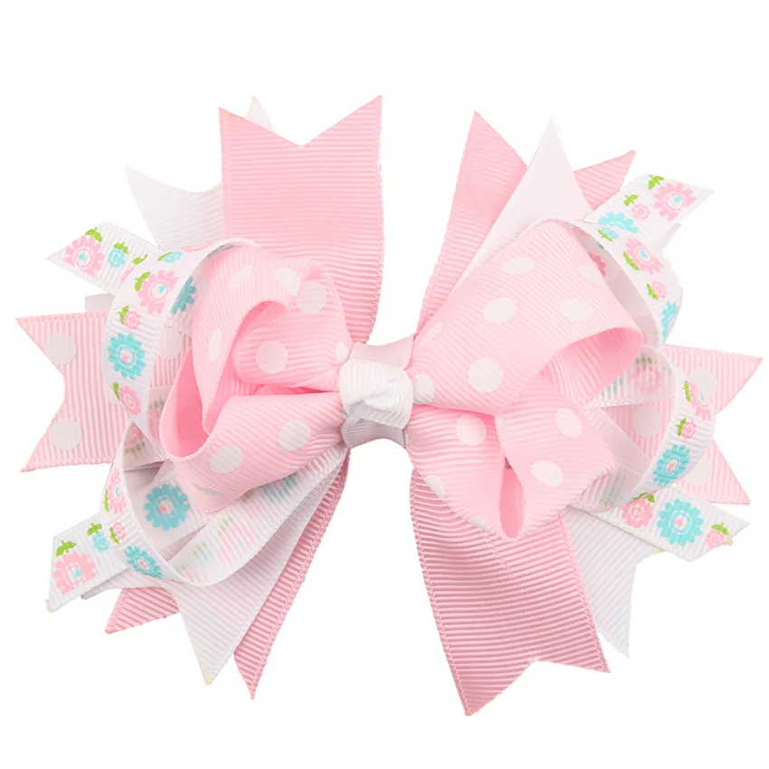 1PCS Big Polka Dots Heart Ladybug Flower Print Ribbon Hair Bow Hairpins For Kid Girls Hair Clip Boutique Hair Accessories DES (8)