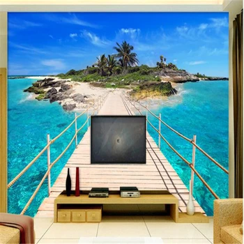 

beibehang Hawaiian Wooden Bridge Island Island 3D Wallpaper Mural Photo Decoration TV Background Wall wallpaper for walls 3 d