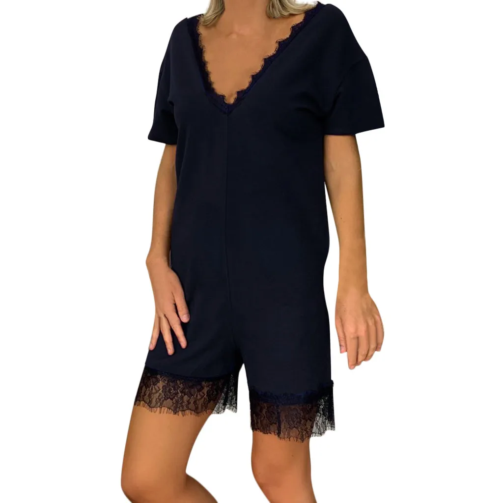 

Women's Summer playsuit Casual Lace Patchwork jumpsuit romper Casual Solid Country Style Siamese bodysuit for women