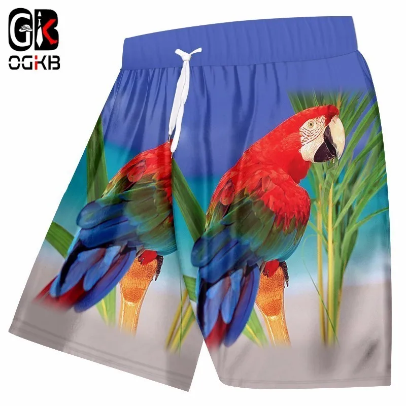 OGKB Новое поступление летние мужские брюки/wo мужские с забавным принтом Тропический попугай 3D пляжные шорты мужские повседневные до колен шорты 5XL