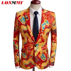 LONMMY Красный Дракон печати блейзер для мужчин этап Casaco masculino S костюмы мужской костюм смокинги для женихов официальная одежда