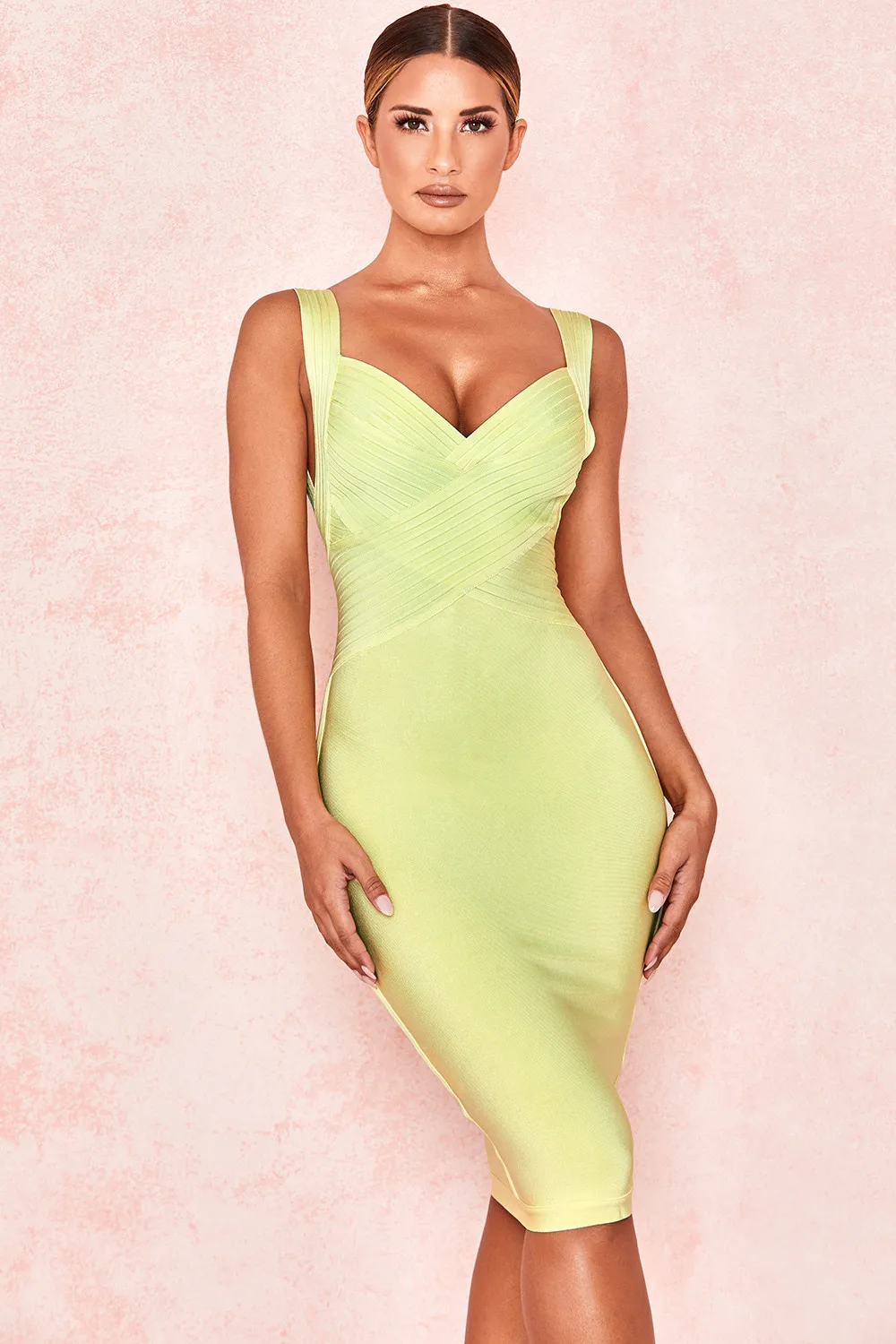 

eiveteger New Summer Women Bodycon PALE LIME CROSS BUST BANDAGE DRESS Club Dresses Celebrity Evening Party Dress Vestidos