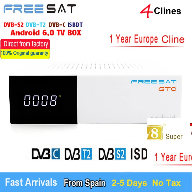 

Freesat GTC Decoder DVB-S2 DVB-C DVB-T2 Amlogic S905D Android 6.0 TV BOX 2GB 16GB +1 Year Cccam Satellite TV Receiver set TV Box