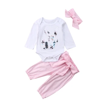 

3PCS Set Cute Newborn Baby Girl Long Sleeve Rabbit Cotton Romper Tops+Pink Long Pant Headband Outfits Clothing Set