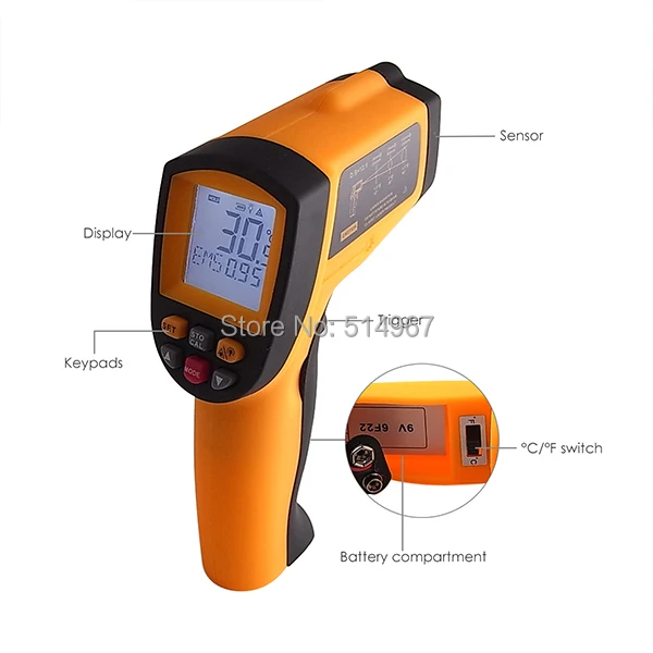 8 шт. x Digital 12:1 DS пирометр инфракрасный лазерный термометр-50~ 700 C(-58~ 1292 F) диапазон, много 8