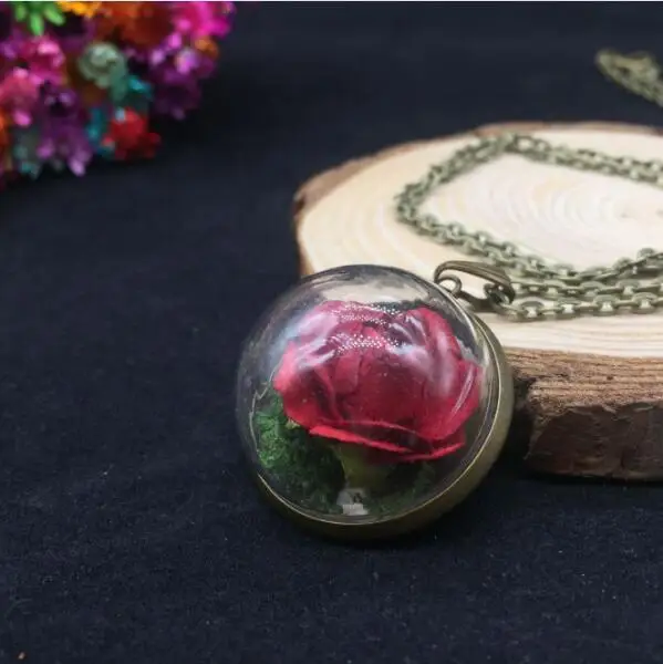 1 комплект 25 мм стеклянный флакон diy ожерелье Маленький принц ожерелье из розового золота Ретро Кристалл натуральные сухие цветы ожерелье унисекс популярные подарки - Окраска металла: red