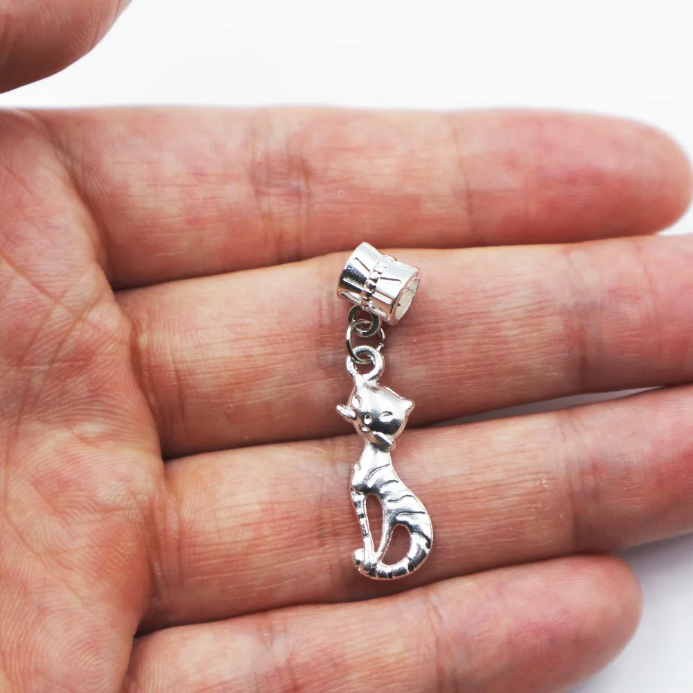 

Hot sell 20pcs metal bright silver Cat Dangle charms Fit Pandora Bracelets Women DIY Jewelry