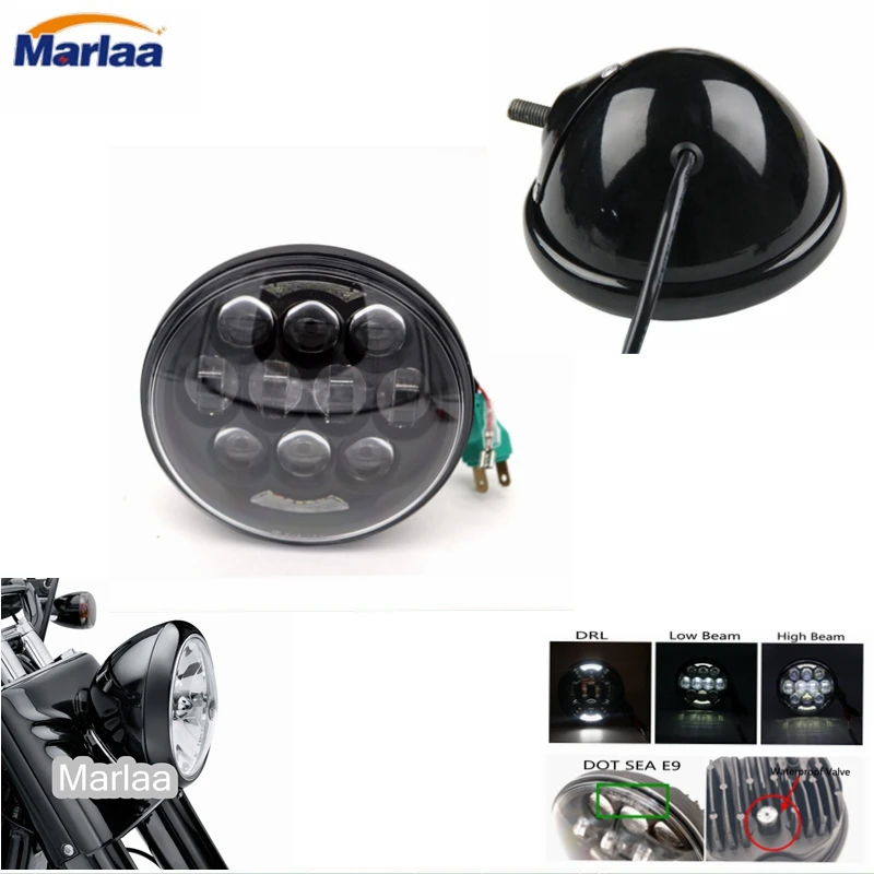 

5-3/4" 5.75 Inch 80w Projector Headlight with White DRL for Indian Scout Motorcycle Wide Glide XL1200 Street 750