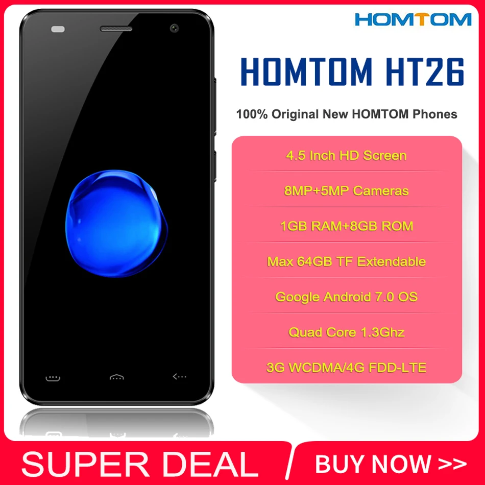 HOMTOM HT26 4G 4 5 дюйма Дисплей Смартфон Android 7 0 1 ГБ Оперативная память 8 Встроенная 8MP + 5MP