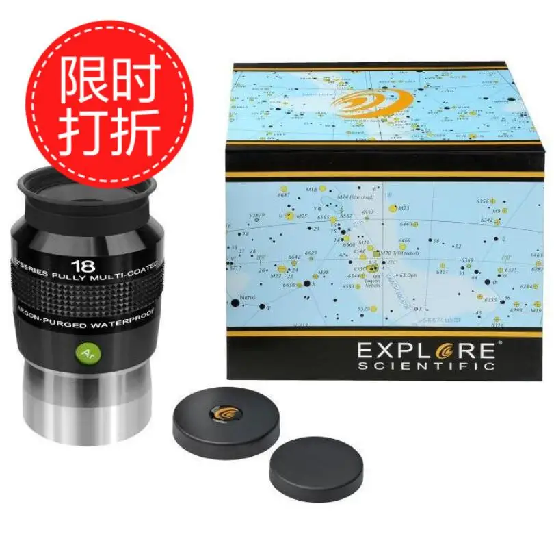 

Explore Scientific ES 82 degree ultra wide Angle 18mm eyepiece argon-filled waterproof and mildew-proof