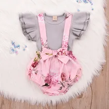 MUQGEW/шикарная одежда Однотонная рубашка с рукавами-крылышками для маленьких девочек нагрудник цветы, костюм из двух предметов k z cocuk giyim# y2