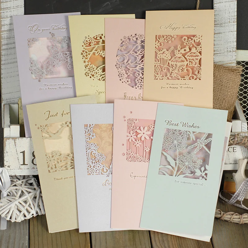 

10pcs/lot Hollowing Gift Card Birthday Invitation Card Business Mother's Day Thank You Card Message Greeting Card