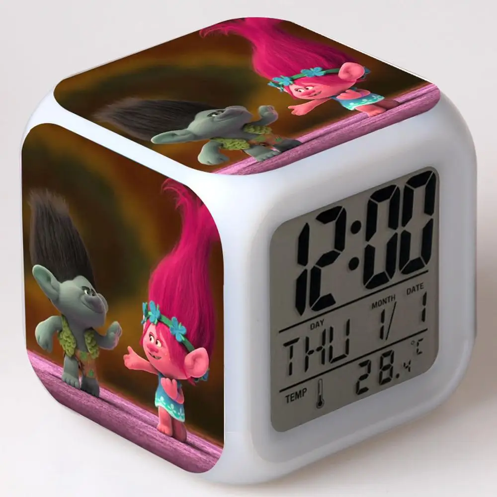 С героями мультфильма «тролли» из кинофильма "будильник часы-будильник с персонажами из мультфильмов для детей Цвет изменение Ночник светодиодные цифровые часы электронные настольные часы