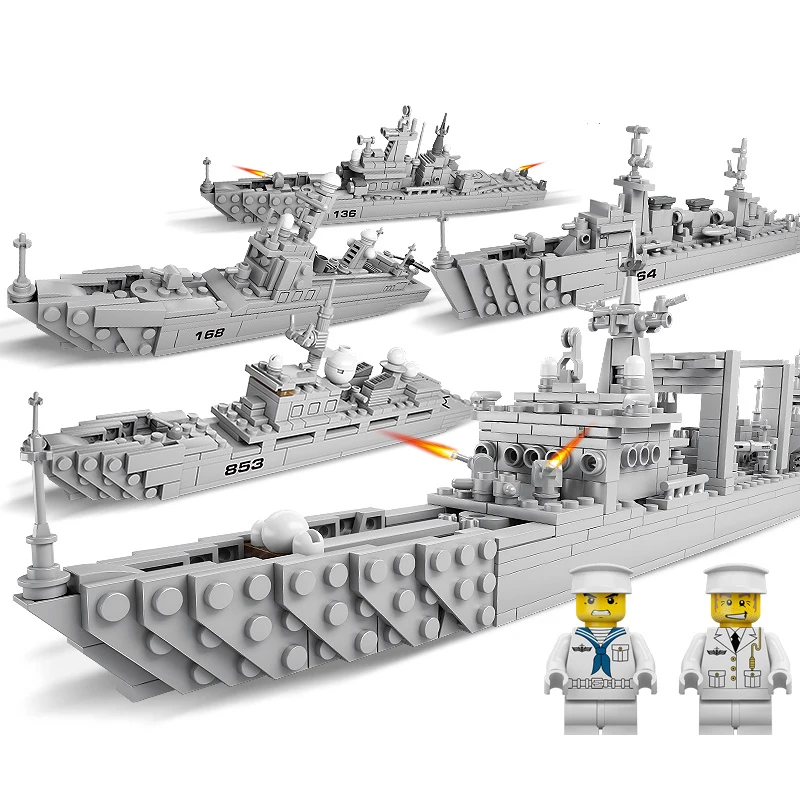 

KAZI Military Fleet Ship 4 In 1 Educational Army Series Action Model Building Block Set Brick Children Educational Toys