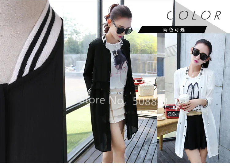 lower price 2018 Chiffon Baseball Jackets Women Summer Fashion Plus Size Vintage Kimonos Coats Cardigan Jaqueta