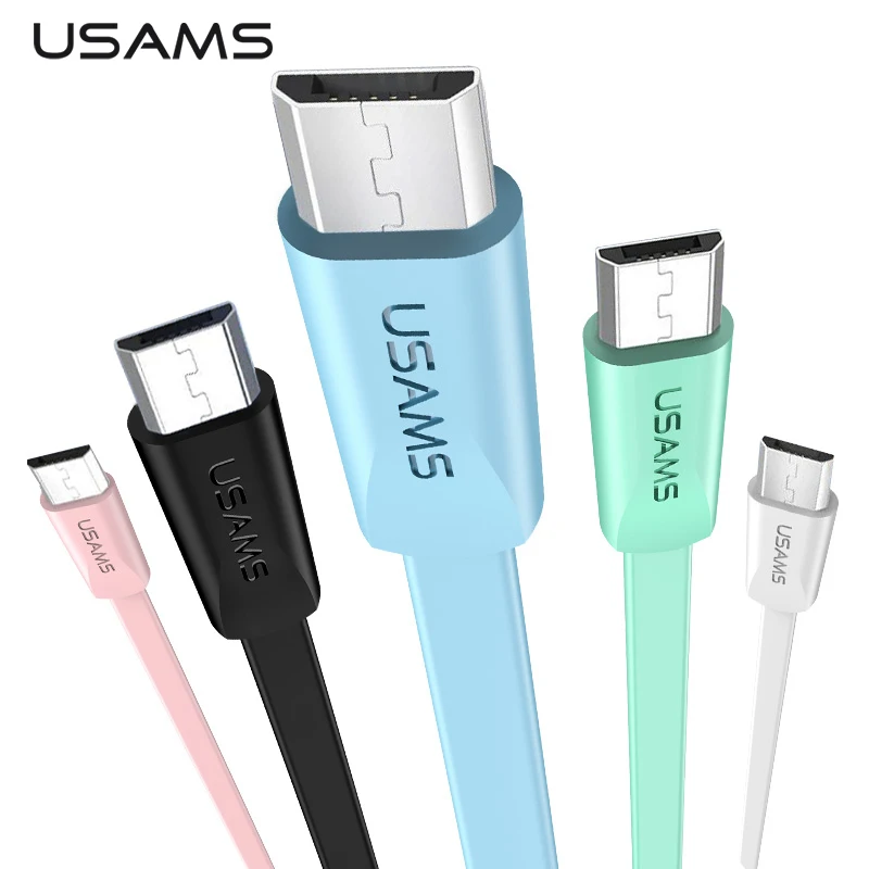 USAMS كابل صغير مسطح بمنفذ usb ، سريع شحن كابل بيانات لسامسونج Xiaomi شاحن هاتف محمول يعمل بنظام تشغيل أندرويد شاحن سلك الحبل مايكرو كابل يو اس بي