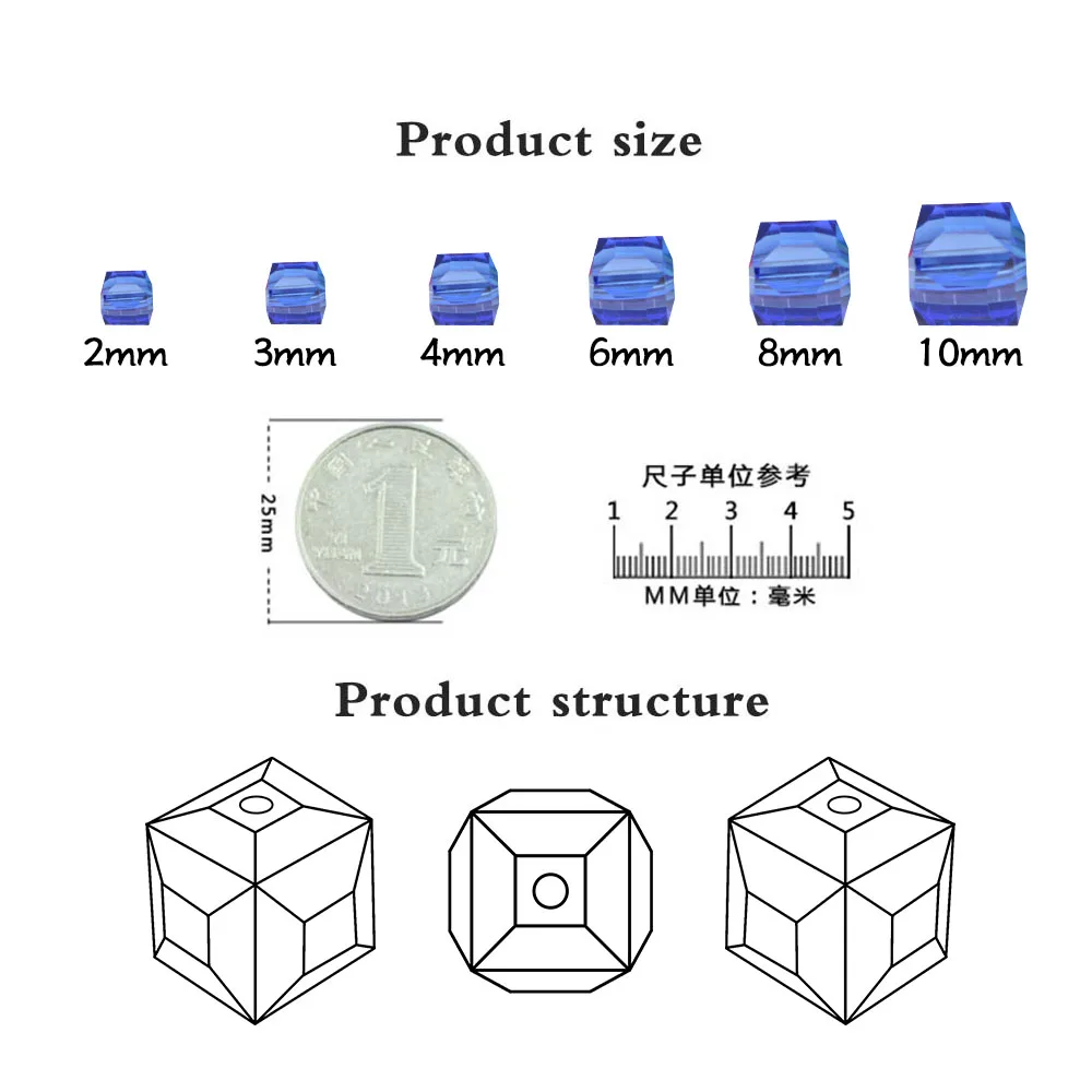 Zhubi квадратной формы бусины китайские Бисер 2/3/4/6/8/10 мм в виде граненых стеклянных Стекло кубчиеские бусины DIY ювелирных изделий браслет шарма