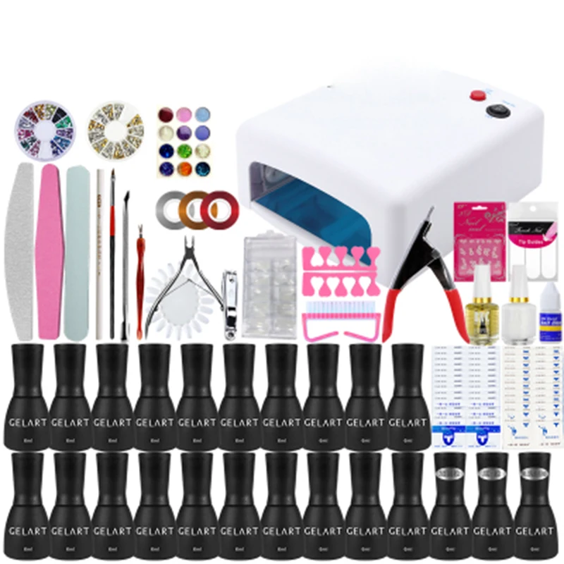

Pro 36W UV GEL Pink Lamp + UV Gel Natural Color Tips Practice Fingers Cutter Nail Art DIY Tool Kits Sets