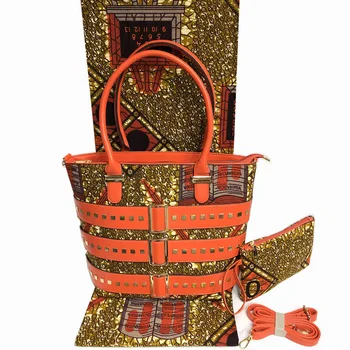 

New arrival African veritable cotton wax fabric (6yards/lot) matching with wax handbag and purse set for fashion lady FB7-1