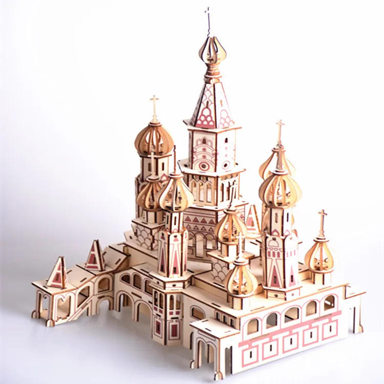 

DIY Model toys 3D Wooden Puzzle Saint Vassili Cathedral in Russia Wooden Kits Puzzle Game Assembling Toy Gift for Kids Adult P45