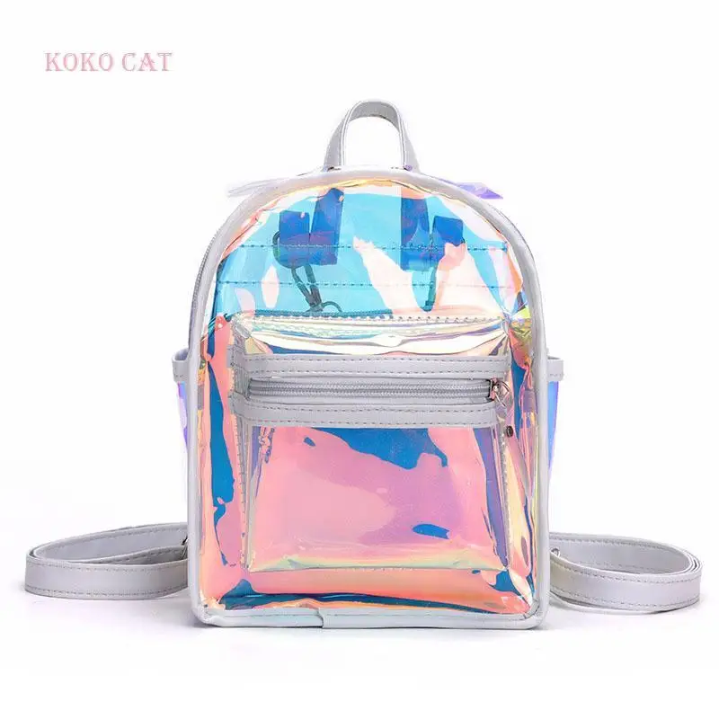 

Discoloration Transparent Backpack Women Clear School Student Bag Cosmetic Makeup Bag Satchel for Daily Use Travel Beach mochila