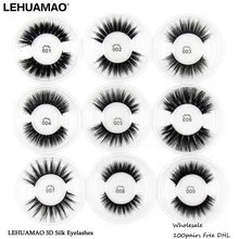 LEHUAMAO 100Pairs 3D Silk Protein Mink Lashes faux mink eyelashes Natural long Full stripe Silk False Eyelash Extension Free DHL lehuamao mink eyelashes 3d mink false eyelashes handmade mink collection 3d dramatic lashes 50 pairs eyelash extension free dhl