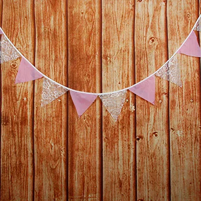 3 м 12 флаги Цветочный стиль кружева хлопок Свадебные украшения банты Винтаж баннеры реквизит для фотосессии домашняя комната гирлянда - Цвет: Розовый