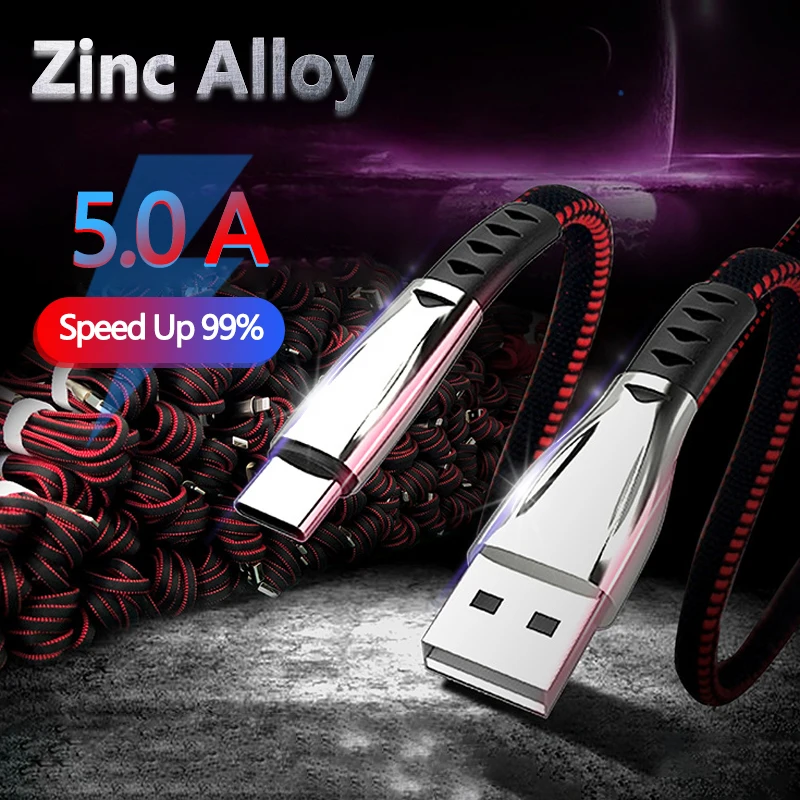 

5A Alloy Usb Cable for Iphone Xs Max Xr X 8 7 Super Fast Charging UsbType C Cables for Samsung Mobile Phone Mirco Usb Cable